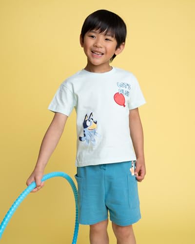 Image of Bluey Drop Shoulder T-Shirt and Shorts Outfit Set Toddler to Big Kid Sizes (2T - 10-12)