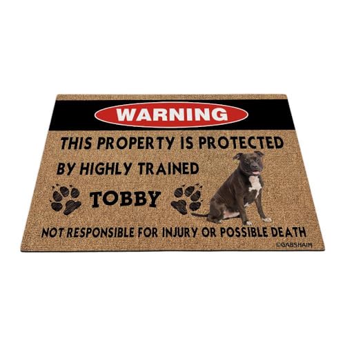 GABSHAIM Pitbull Welcome Doormat Funny Dog Warning Door Mat Custom This Property is Protected by Highly Trained Floor Mat 35.4