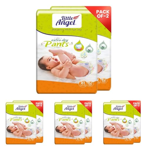 Image of Little Angel Extra Dry Baby Pants Diaper, Extra Large (XL) Size, 84 Count, Super Absorbent Core Up to 12 Hrs Protection & Wetness Indicator, Pack of 8, 42 count /pack, Over 12kg