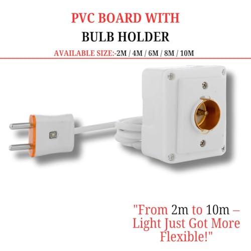 Image of HI PLASST PVC Bulb Holder Board 2 Meter Extension | B22 Holder Socket for LED /CFL Bulbs | Portable Extension Board with Bulb Holder for Home, Shop, Outdoor Lighting | Durable PVC Body