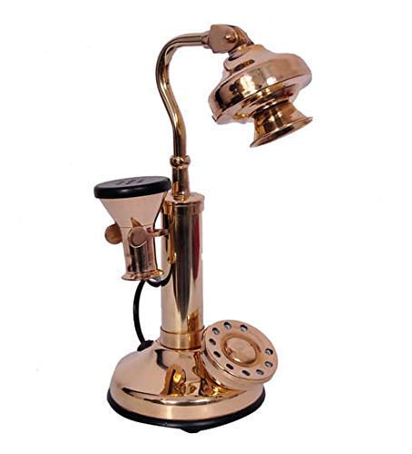 Decorative Candle Stick Telephone Vintage Look Brass Antique Miniature Replica Office Table Phone Ornament (Non Working, Only for Decor)-picture-10
