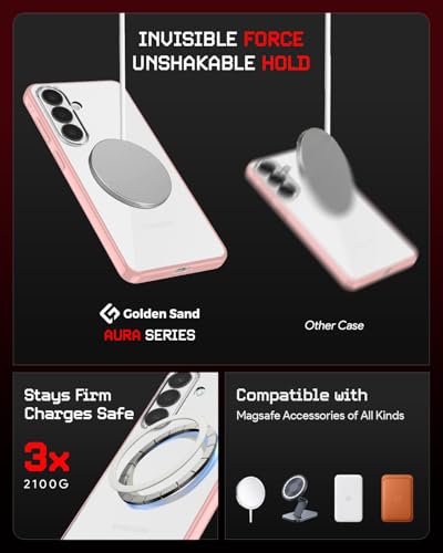 Image of Golden Sand Aura MagSnap Series Transparent Back Cover for Samsung Galaxy S26 5G | Ultra-Clear Glass Feel | Military Grade Protective Case, Camera Protection, (Pink)