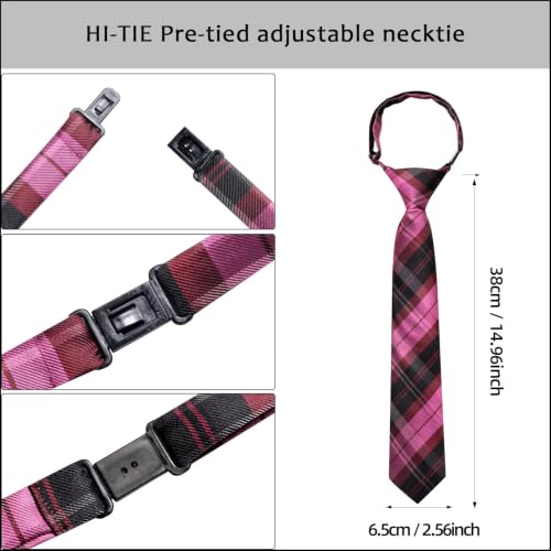 Image of Hi-Tie Boys Tie Pre-Tied Pocket Square Set Adjustable Kids Neckties Age 7-11 Years School UniForm Graduation
