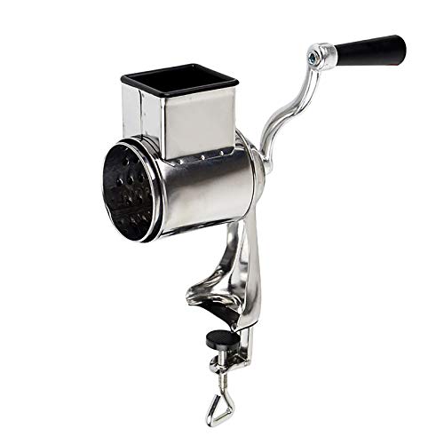 KOLHGNSE Stainless Steel Rotary Grater with 5 Interchangeable Drum Blades, Manual Vegetable Cutter, Ergonomic Food Slicer for Shredding, Slicing and Grating