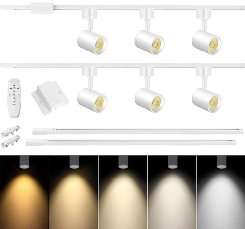 TuyuBEE 6 Lights Remote Control LED Track Lighting Kit with 6.6FT H Type Track Lighting Rails & Floating Canopy Connector, Modern Kitchen Ceiling Light Fixture Dimmable, 2700K - 6000K, 10W 800lm White