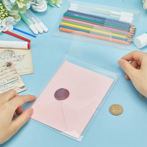 GORGECRAFT 50Pcs Die Storage Pockets Stamp Pocket Bags 18x13cm Resealable Clear Plastic Die Cuts Envelope Pockets Craft Organizer Holder Bag for File Album Embossing Stamp Scrapbooking Storage - Image 3