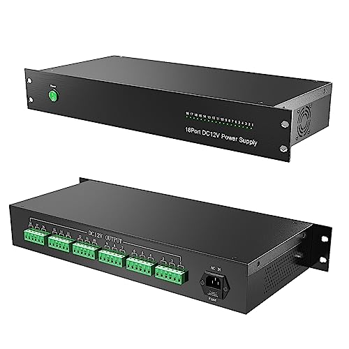 ENS 18 Channel Rack Mountable CCTV Power Supply Box, 1.5U - 12V DC Output, 18CH, 20 A, PTC Resettable Fuse- Regulated and Filtered - Surge Protected - Security Cameras, DVR/NVR Surveillance System
