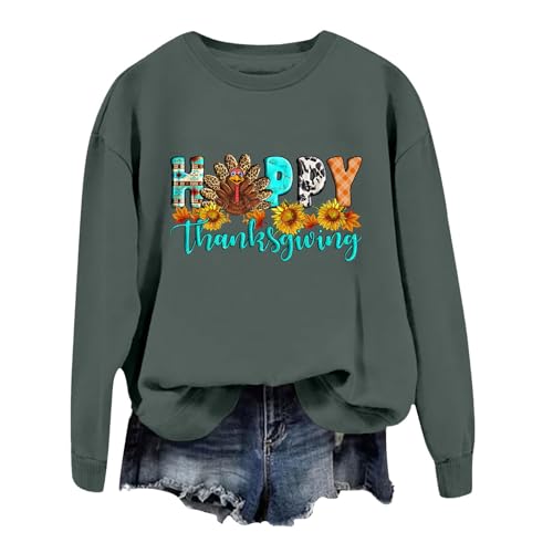 WYTong Women Hoodies Pullover Women Thankgiving Sweatshirts Funny Pumpkin Pullover Thankful Blessed Long Sleeve Turkey Graphic Fall Sweatshirt C-grey