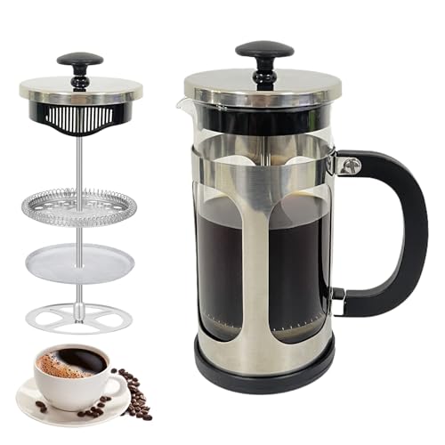 KOOYAT Cafetiere French Press Coffee Maker with Capacity of 350ml / 1 Cup Small Coffee Press for Ground Coffee at Home or Travel Heat-Resistant Caffettiera Gift Set for Women and Men Light Silver