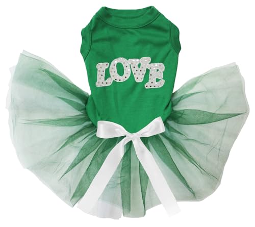 Robe pour chien avec paillettes Love teinte verte taille XS de haute qualité