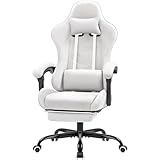 Furmax Gaming Chair, Video Game Chair with Footrest and Massage Lumbar Support, Breathable Fabric Swivel Seat Height Adjustable Computer Chair with Headrest, Racing E-Sport Gamer Chair (Light Gray)