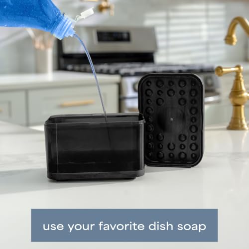 Image of S&T INC. Dish Soap Dispenser and Sponge Holder, Plastic, Black Wood
