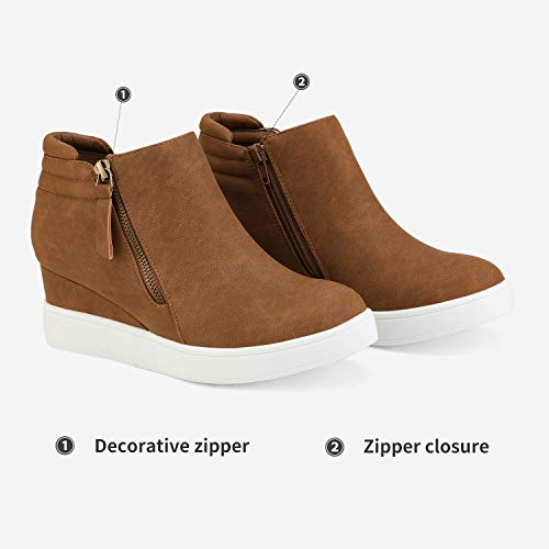 DREAM PAIRS Women's Wedge Heel Ankle Boots, Designed for Comfort, Zippers for Easy Wear, Reliable Grip, 2.35-Inch Elevation, Casual Style, Size 9.5,Tan,WEDGE-SNKR-2