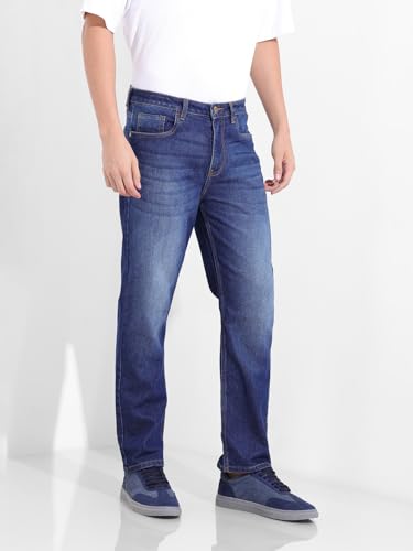 Image of The Indian Garage Co Men Slim Straight Fit Solid Mid-Rise Stretchable Jeans