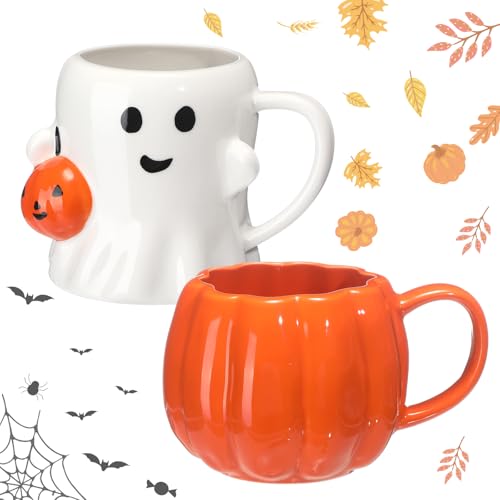 Set 2 Mugs Cerámica Halloween 14 oz Calabaza y Fantasma miniatura 1