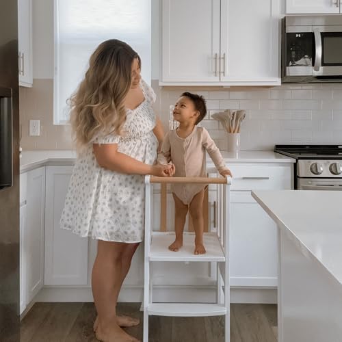 Image of Storkcraft Toddler Standing Tower Kitchen Step Stool, White /Driftwood