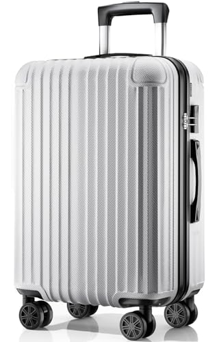 ABISTAB Hartschalen Reisekoffer mittelgroß 66x45x27cm, Handgepäck Koffer, leicht Rollkoffer mit 4 Rollen, Zahlenschloss, Koffer & Trolleys, Silber
