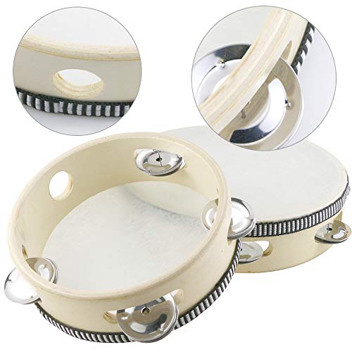 Twdrer 2 Pack Wood Handheld Headless Tambourine Drum with Metal Jingle Bells,6 Inch and 8 Inch,Percussion Gift Musical Educational Instrument Toy for Kids Party KTV Dancing Games - Thumbnail 2