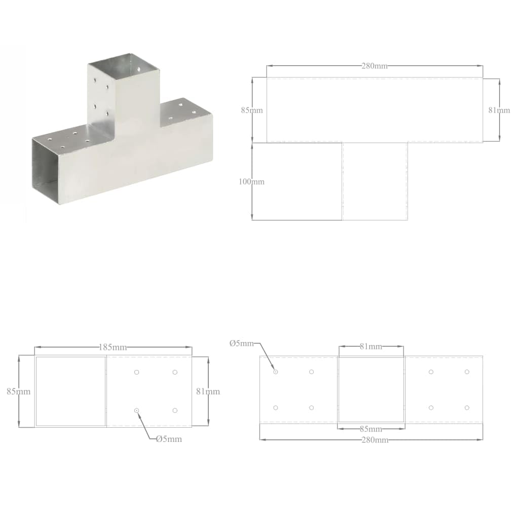 vidaXL Connettore per Pali a Forma di T in Metallo 81x81 mm