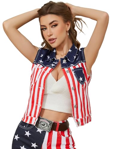 OeyFnbmO Women Vest Sleeveless Jean Jacket Denim Print Vest