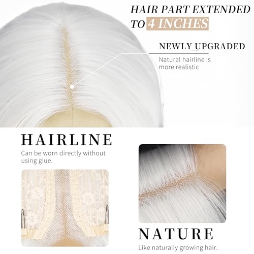 Image of AISI HAIR White Wig for Women, Long Wavy Lace Hairline Middle Part Synthetic Wig for Daily Party-26 Inch