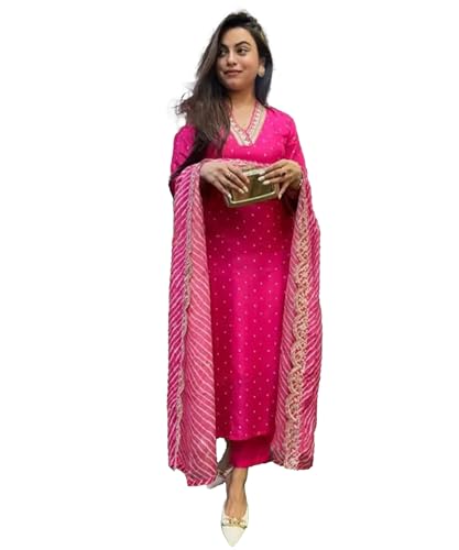 Image of Yashika Women's Silk Blend Table Print Kurta Pant Set with Mal Cotton Digital Print Dupatta and Embroidery Work Suitable for Every Indian Occasion