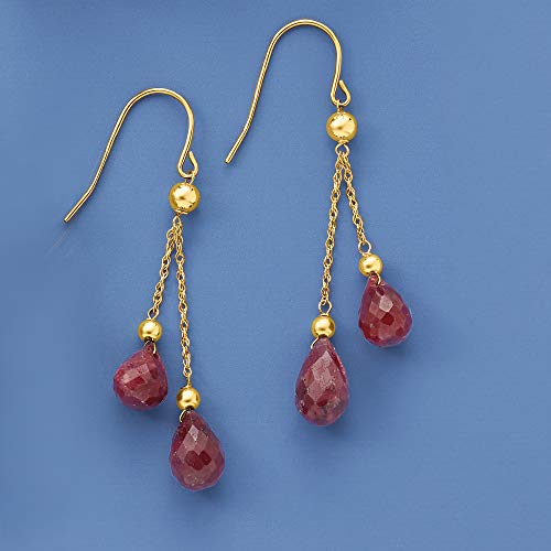 Ross-Simons 15.00 ct. t.w. Ruby and Bead Double Drop Earrings in 14kt Yellow Gold4