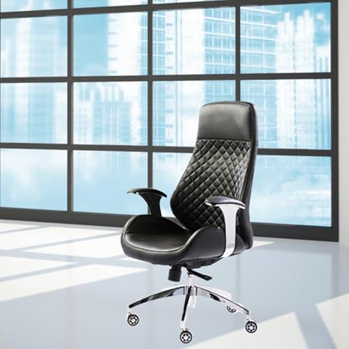 Image of High Back Director & Executive Chair Up Leatherette with Height Adjustable & Revolving Chair Premium Design & CEO Chair Metal Legs Base with Chrome Finish - (111012134 Black)