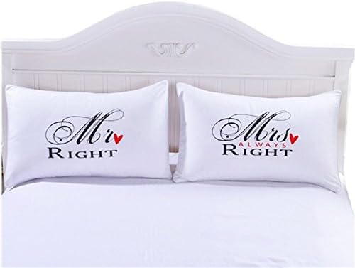 Pillowcase Set,Romantic Gift Idea for Couples Christmas, Valentines Day, Anniversary, Wedding, Engagement, for Him and Her in Love (M@Right, Queen)