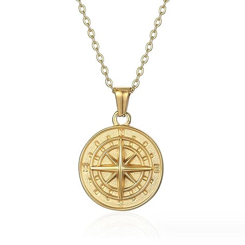 Female Compass Pendant Necklace Navigator Forged Jewelry In Stainless Steel