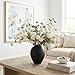 RyddeligHome White Faux Kiku Flowers for Vase - 10 Long Stem Artificial Flowers with Eucalyptus, Realistic Winter Floral Stems for Tall Vases, Farmhouse Home Decor (Premium Quality)