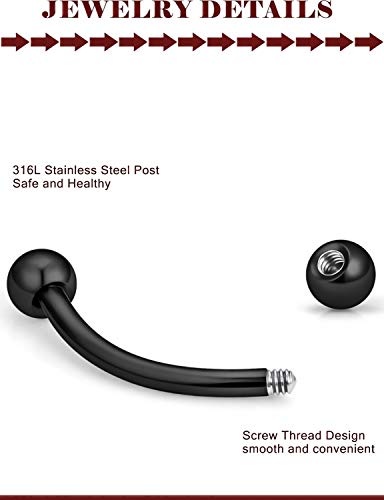 Black. Prjndjw 8Pairs 16G 3/8In Eyebrow Piercing Earrings Stainless Steel Cz Matt Ball Curved Barbell Daith Rook Snug Tragus Body Jewelry Retainer For Women Men #TOP4