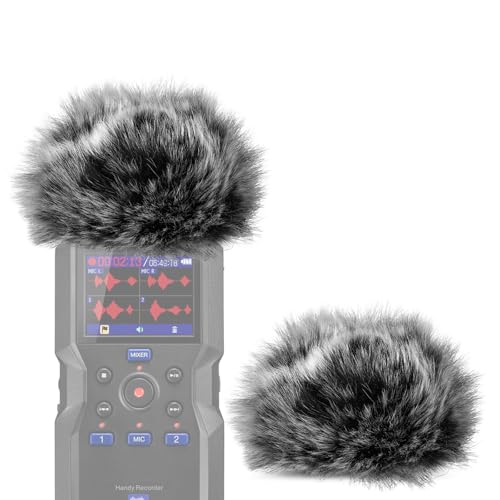 Geekria Parabrisas Furry para Creators compatible con Zoom H4 Essential Handy Recorder, micrófono DeadCat cubierta de viento, cubierta de pelusa, grabadora digital portátil (gris/2 unidades)