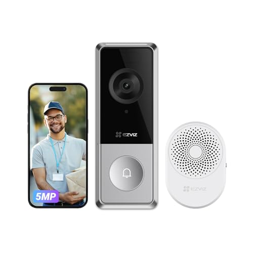 EZVIZ 3K Sonnette Sans Fil Exterieur Etanche avec Caméra et Carillon, Batterie Détachable de 9,600 mAh,IP65,Vision Nocturne Couleur,Détection Humaine, Audio Bidirectionnel, Installation Facile,CP8 Kit