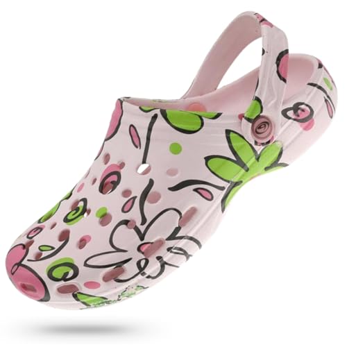 BEPPI Sabots décorés, confortables en toute occasion, maison et jardin, plage et piscine, ventilés et antidérapants, rose, 38 EU