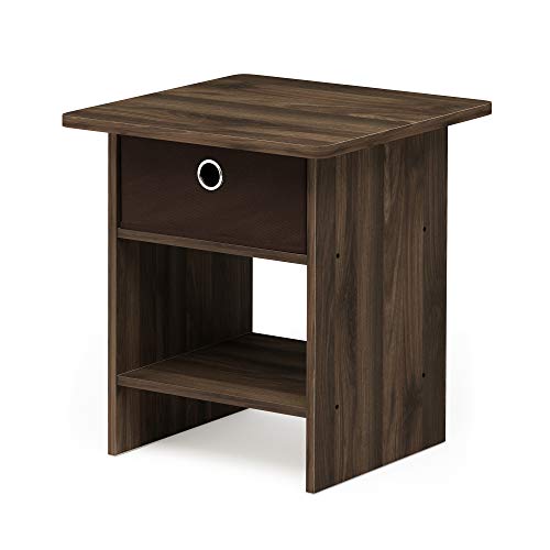 FURINNO Dario End Table/Night Stand Storage Shelf, 1-Pack, Columbia Walnut/Dark Brown