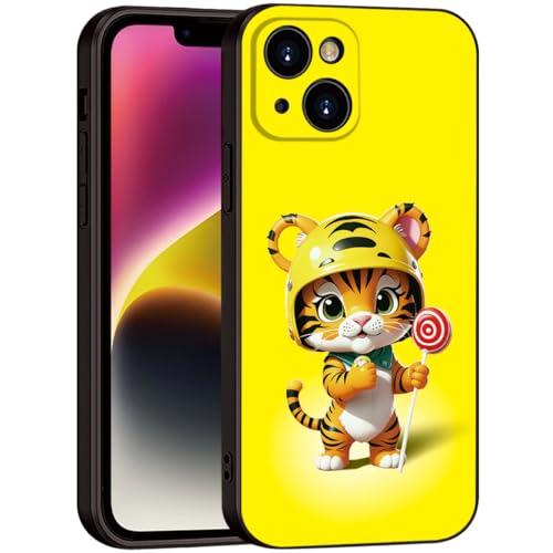 Printed with Cute Tiger for iPhone 13 Case - Cartoon Helmet Tiger with Lollipop Design | Shockproof Slim Cover | Fun & Protective Case, for Girls & Women (B1-Cartoon Cute Tiger)