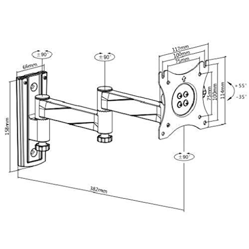 Supporto da parete per TV Full Motion da 13" - 27", con bracci chiudibili e inclinabili, 75 x 75 cm, VESA 100 x 100 cm