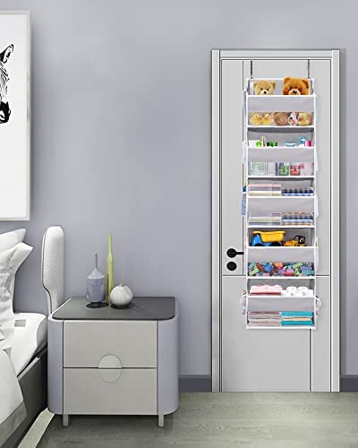 Ulg 1-Pack Over Door Organizer With 5 Large Pockets 10 Mesh Side Pockets, 44 Lbs Weight Capacity Hanging Storage Organizer With Clear Window For Bedroom Nursery, Kids Toys, Shoes, Diapers, Grey #TOP1