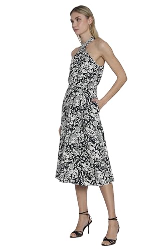 Image of Maggy London Women's Dresses Tropical Floral Print Halter Midi Dress with Cinched Waist