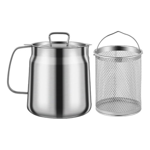 Uqezagpa Ollas de acero inoxidable multifuncionales 2 en 1, colador y freidoras para camping, aceite de cocina portátil
