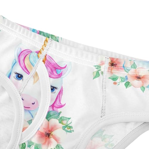 CHIFIGNO Boy Briefs Cotton Underwear Printed Soft Kids Boys Brief Underwear, Cute Unicorns Flowers White4