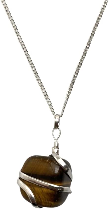 VIE Tumbled Stone Wire Wrap Pendant, 2-3cm (Tiger's Eye)