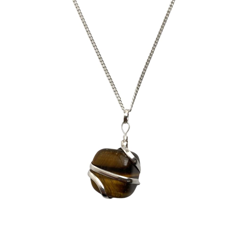 VIE Tumbled Stone Wire Wrap Pendant, 2-3cm, Tiger�s, Tiger's Eye, One