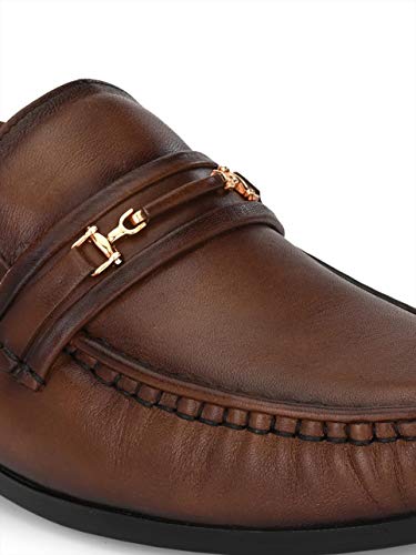 Image of HITZ Men's Brown Leather Slip-On Comfort Shoes