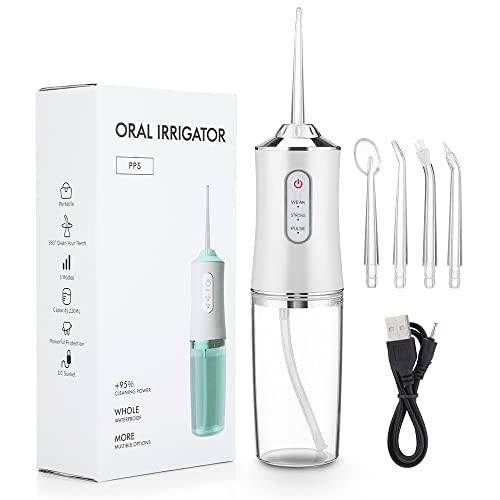 Hydropulseur oral portable blanc rechargeable USB jet d'eau 4 embouts