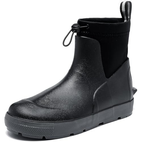 Deck Boots For Men Anti-Slip, Waterproof Ankle Rain Boots, Rubber Outdoor Fishing Footwear, Chelsea Garden Work Water Shoes, Size 6.5-12