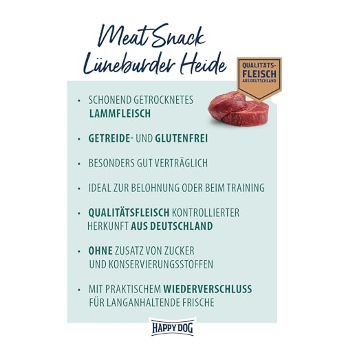 Happy Dog 60700 - Meat Snack Lüneburger Heide - Leckerli für Sensible Hunde aus getrocknetem Lammfleisch - 75 g Inhalt