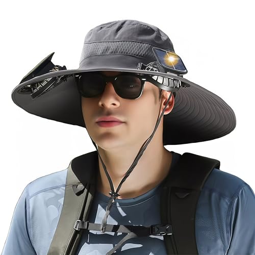 Image of Solar Fan Hat for Men Women,UPF50+ Wide Brim Sun Hats with 2 Built-in Solar Powered Fans for Fishing Outdoor Activities