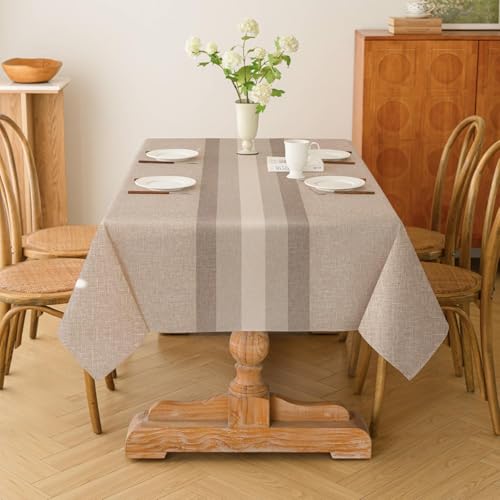 Kiatuniya Mantel Rectangular Marrón Antimanchas 140 x 200 cm Impermeable Efecto Lino Modernos Resistente a Manchas Mantel de Mesa Exterior para Comedor, Restaurantes, Salon de Jardin, Cocina